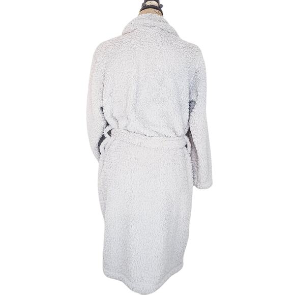 Pottery Barn Teddy Bear Sherpa Gray Blue Cozy Spa Wrap Robe Size Medium - Picture 10 of 13